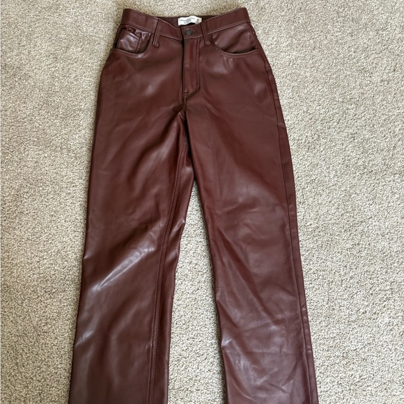 **BROWN LEATHER ABERCROMBIE AND FITCH 90s STRAIGHT LEG ULTRA HIGH RISE PANT - Picture 1 of 4